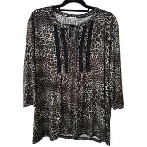 Seven Forty Two Black Leopard Print Tunic Top Size XL